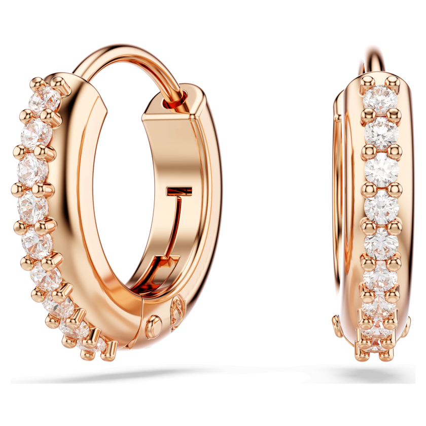 swarovski أقراط حلقية matrix، قطع مستدير، لون أبيض، طلاء باللون الذهبي الوردي