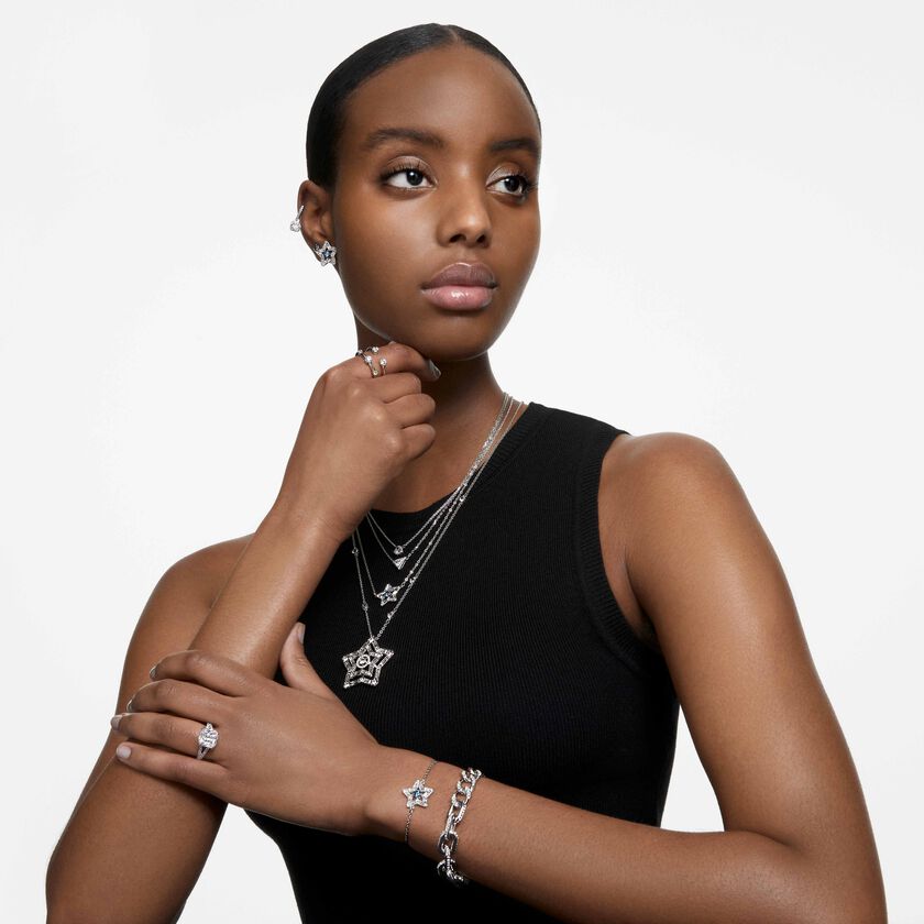 swarovski سوار dextera، أحجار كريستال صغيرة متراصة، لون أبيض، طلاء روديوم