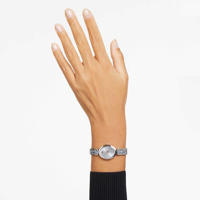 swarovski ساعة crystal rock oval، صناعة سويسرية، سوار معدني، لون أبيض، ستانلس ستيل