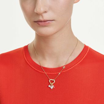 swarovski قلادة idyllia، قطع متنوع، شكل قلب، شكل مفتاح، لون وردي، طلاء باللون الذهبي