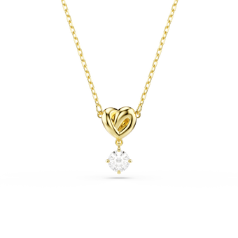 swarovski قلادة lifelong، قطع مستدير، شكل قلب، لون أبيض، طلاء باللون الذهبي