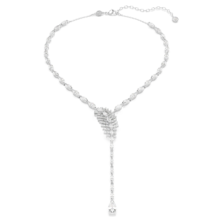 swarovski عقد vienna على شكل y، قطع متنوع، ريشة، لون أبيض، طلاء روديوم