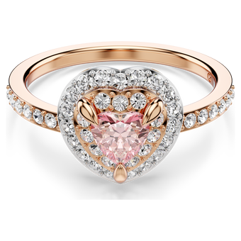 swarovski خاتم موتيف one، قطع على شكل قلب، ترصيع بافيه، شكل قلب، لون وردي، لمسة نهائية من الذهب الوردي عيار 18 قيراط