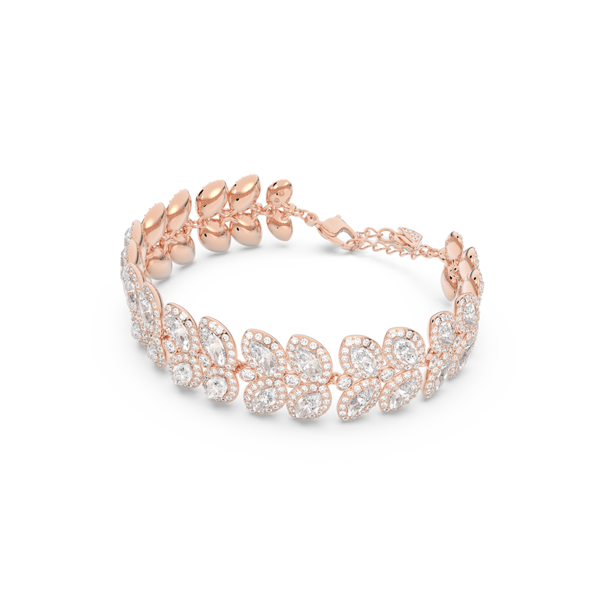 swarovski سوار baron، شكل ورقة شجر، لون أبيض، طلاء بلون ذهبي وردي