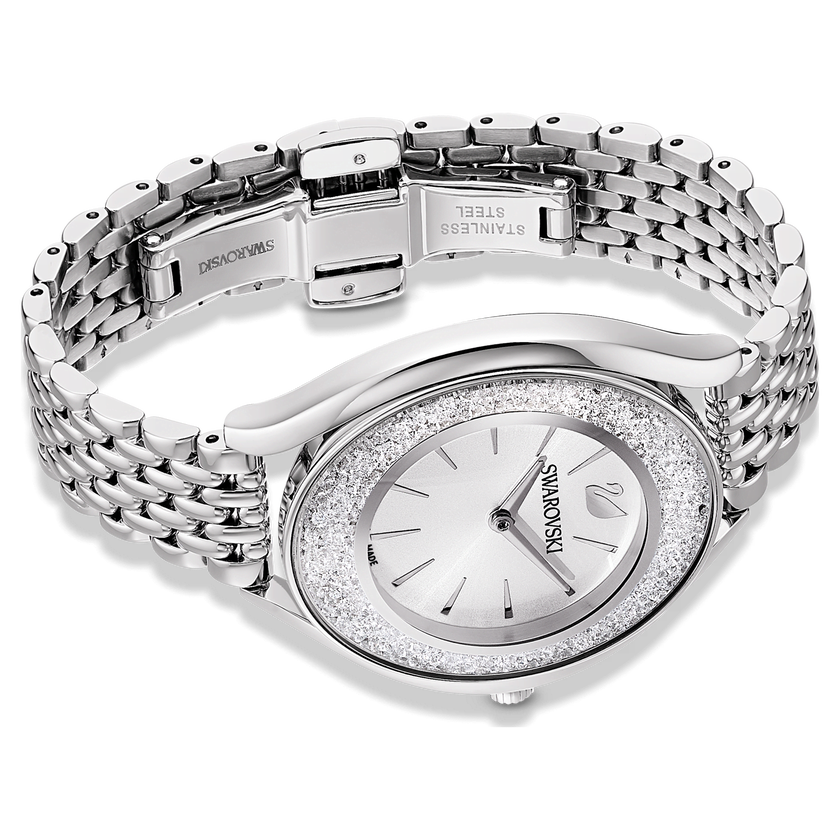 swarovski ساعة crystalline aura، صناعة سويسرية، سوار معدني، لون فضي، ستانليس ستيل