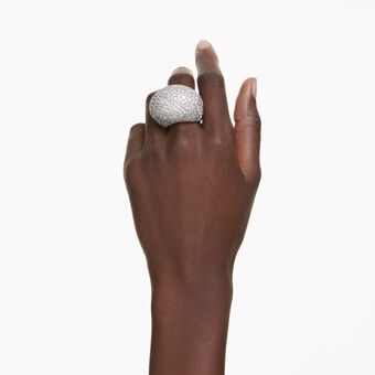 swarovski خاتم كوكتيل sublima، كبير، لون أبيض، طلاء روديوم