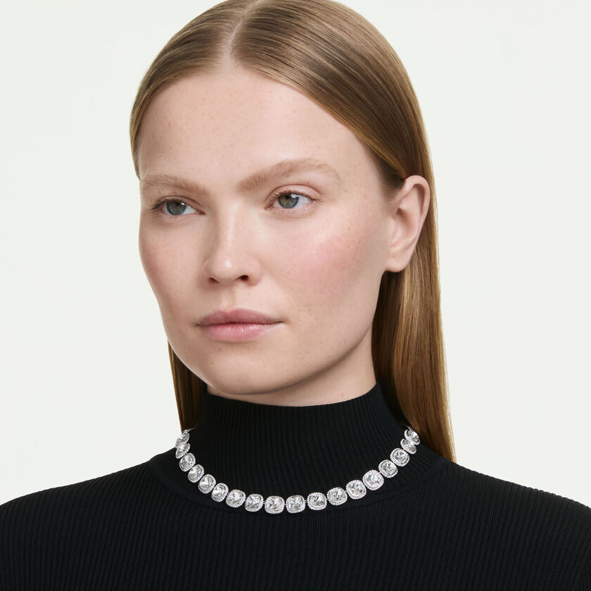 swarovski عقد una angelic، قطع كوشن، لون أبيض، طلاء روديوم
