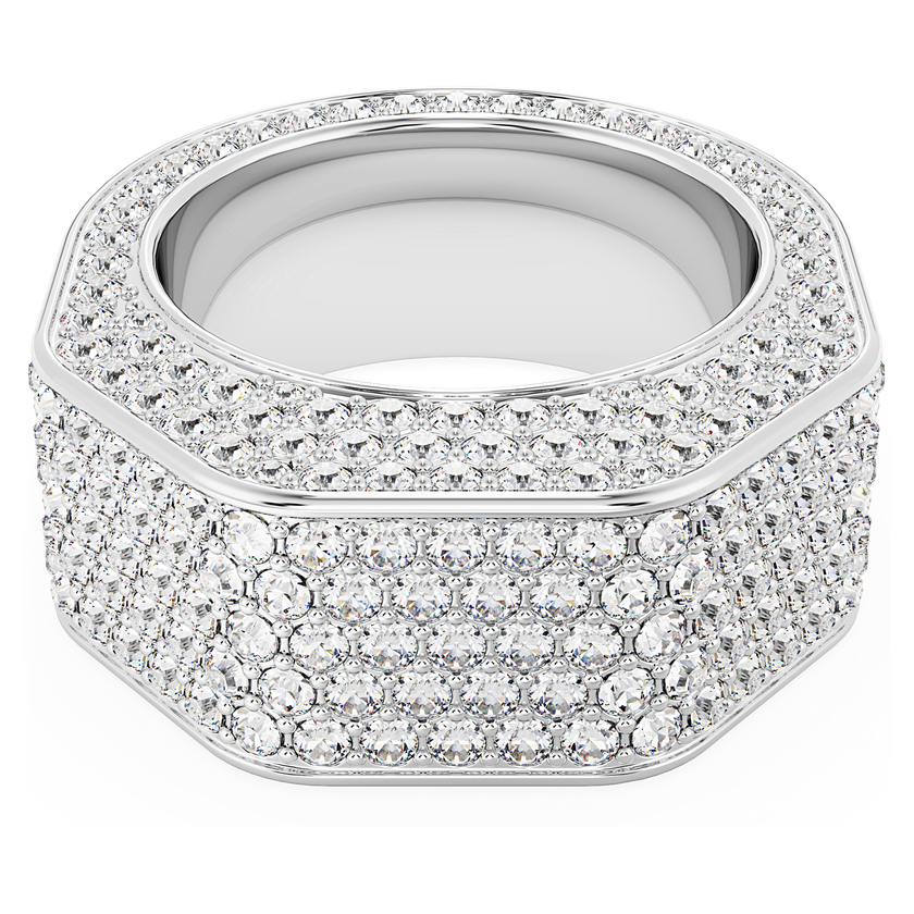 swarovski خاتم dextera، قطع مثمن، أحجار كريستال صغيرة متراصة، لون أبيض، طلاء روديوم
