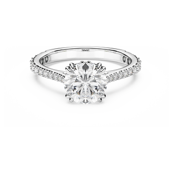 swarovski خاتم كوكتيل stilla، قطع مستدير، أحجار كريستال صغيرة متراصة، لون أبيض، لمسة نهائية باللون الفضي