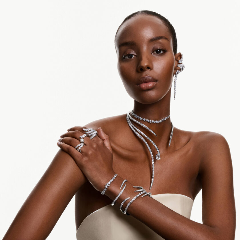 swarovski سوار vienna، قطع مُستدير، شكل بجعة، لون أبيض، طلاء روديوم