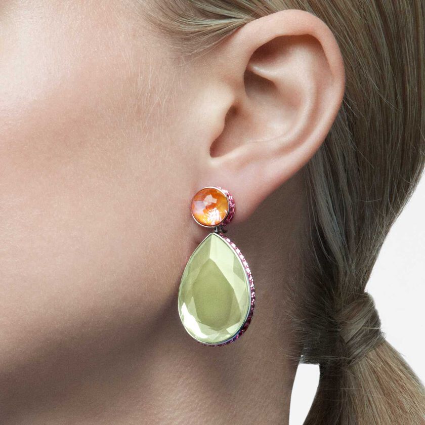 swarovski أقراط orbita بمشبك، مزدانة بكريستال على شكل قطرة، ألوان متعددة، طلاء روديوم