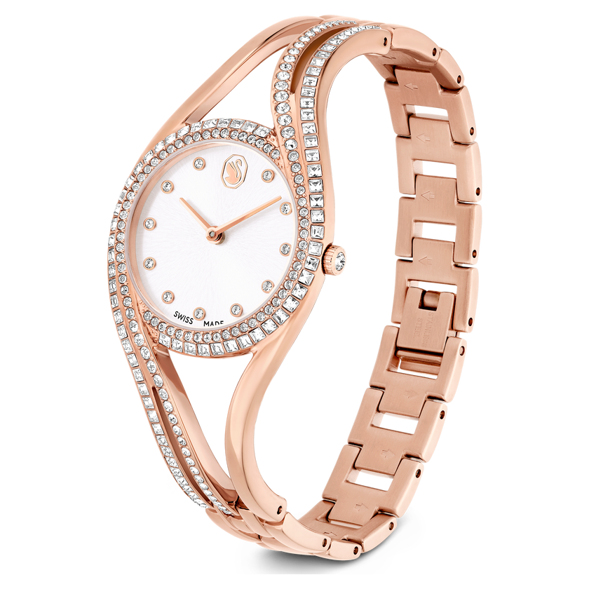 swarovski ساعة hyperbola bangle، سويسرية الصنع، سوار معدن، طلاء ذهبي وردي، لمسة نهائية باللون الذهبي الوردي