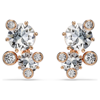 swarovski أقراط دبوسية constella، قطع مستدير، لون أبيض، لمسة نهائية من الذهب الوردي عيار 18 قيراط