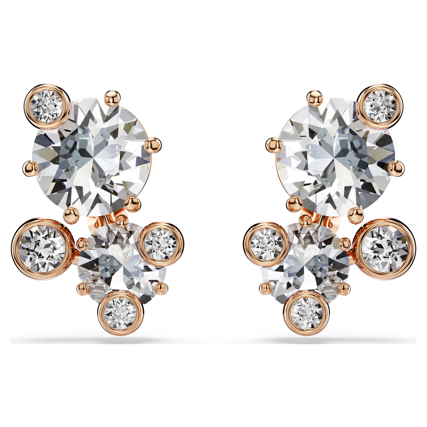 swarovski أقراط دبوسية constella، قطع مُستدير، لون أبيض، لمسة نهائية من الذهب الوردي عيار 18 قيراط