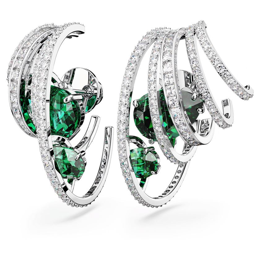 swarovski حلية للأذن hyperbola، زركونيا محايدة الكربون، قطع متنوع، لون أخضر، طلاء روديوم