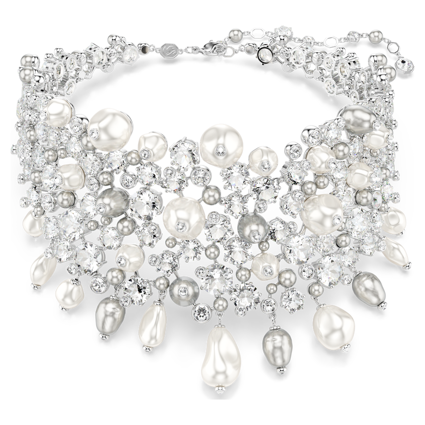 swarovski عقد شوكر constella، لؤلؤ كريستال، قطع مستدير، لون أبيض، طلاء روديوم