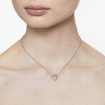swarovski عقد hyperbola، قطع مُستدير، قلب، لون أبيض، لمسة نهائية من معادن مختلطة