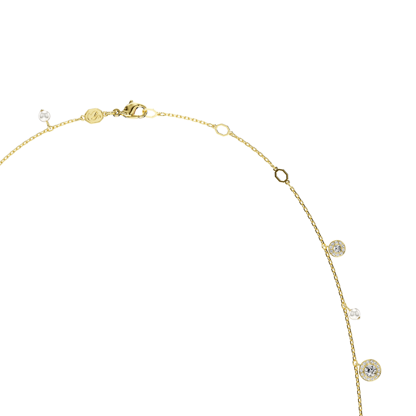 swarovski سلسلة una angelic، لآلئ كريستال، قطع مستدير، لون أبيض، طلاء باللون الذهبي