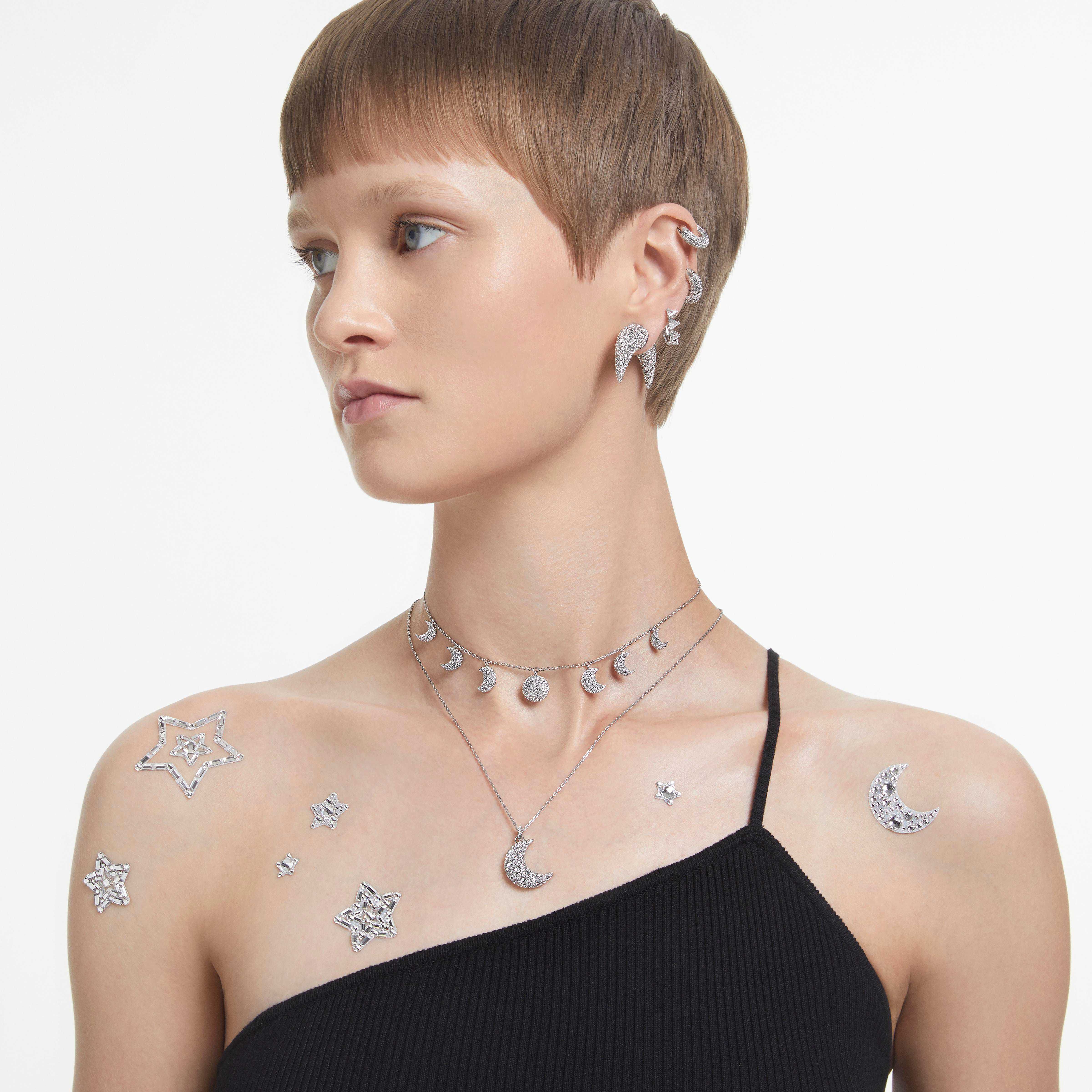 swarovski قلادة sublima، على شكل هلال، لون أبيض، طلاء روديوم