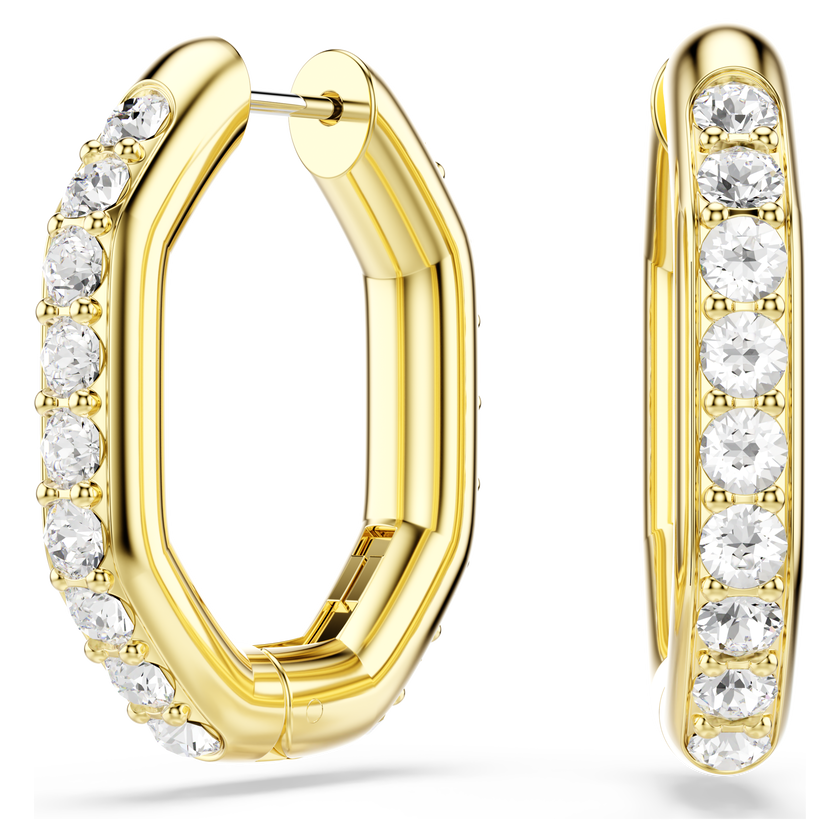 swarovski أقراط حلقية dextera، شكل مثمن، قطع مستدير، لون أبيض، طلاء باللون الذهبي