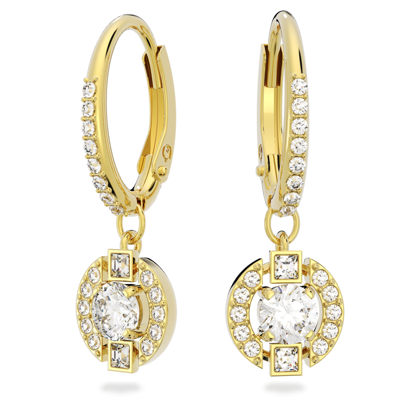 swarovski أقراط متدلية sparkling dance من سواروفسكي، قطع مستدير، لون أبيض، طلاء باللون الذهبي