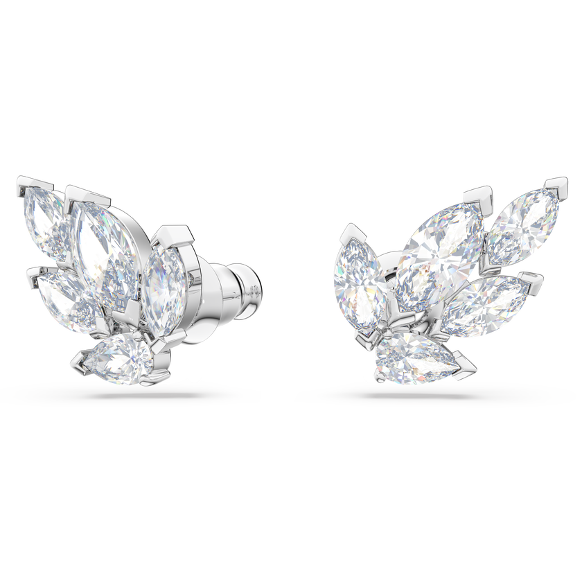 swarovski أقراط دبوسية louison، على شكل ورقة شجر، لون أبيض، طلاء روديوم