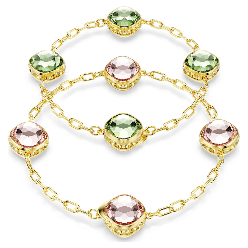 swarovski سلسلة chroma، قطع مُثَمَّن، لون أخضر، طلاء باللون الذهبي