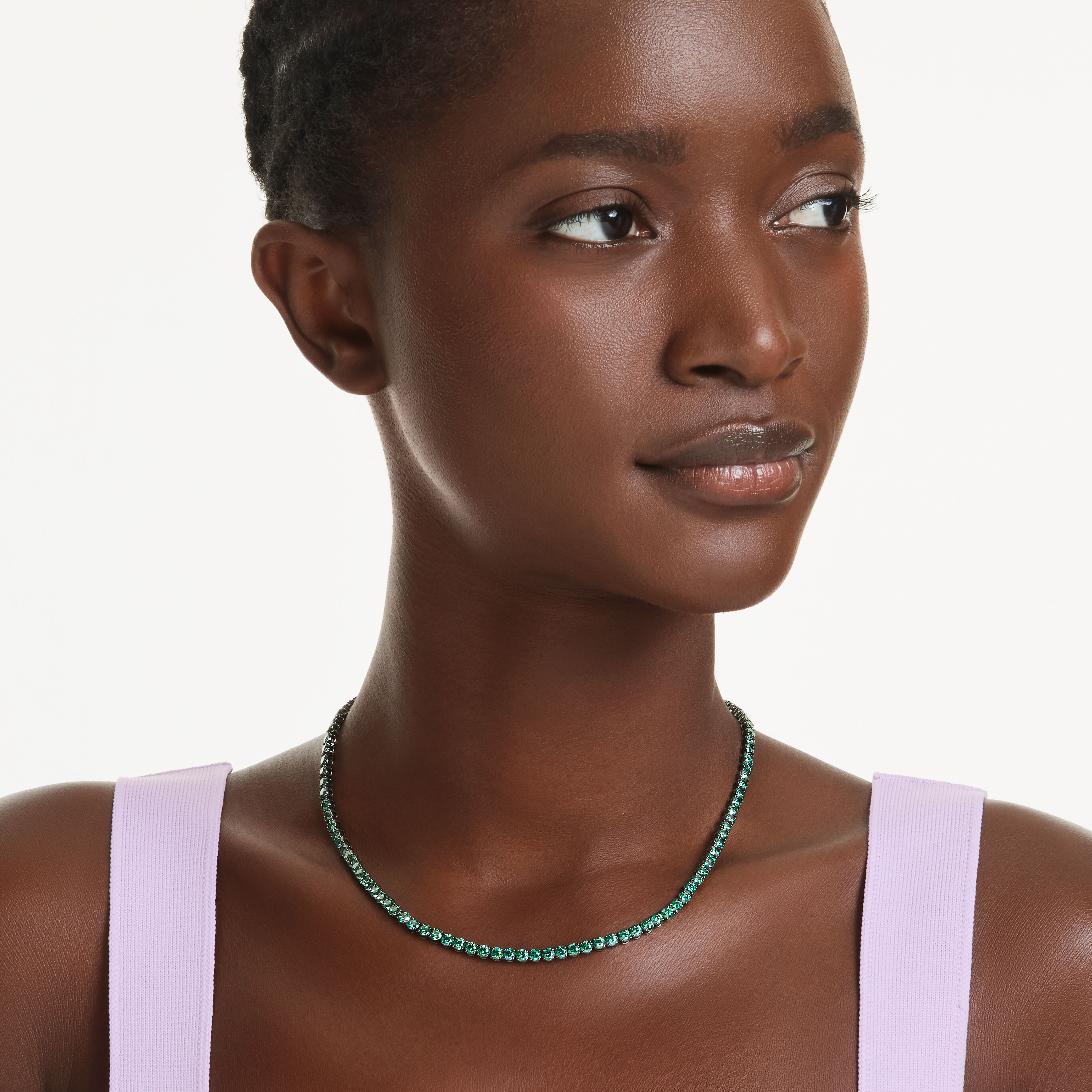 swarovski عقد matrix tennis، قطع مستدير، لون أخضر، طلاء روثينيوم