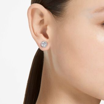 swarovski أقراط دبوسية una angelic، قطع مُستدير، ترصيع بافيه، لون أبيض، طلاء روديوم