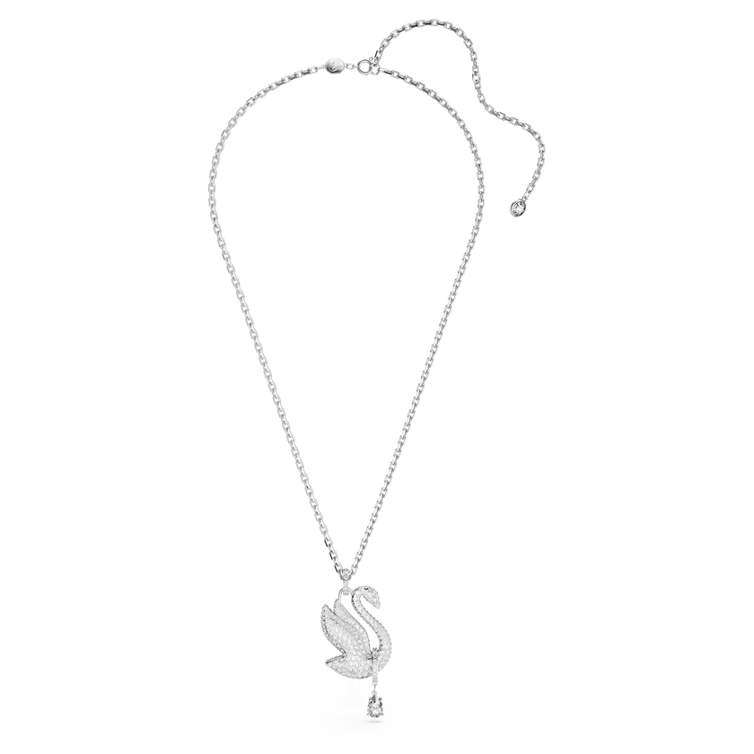 swarovski عقد swan، على شكل بجعة، طويل، لون أبيض، طلاء روديوم