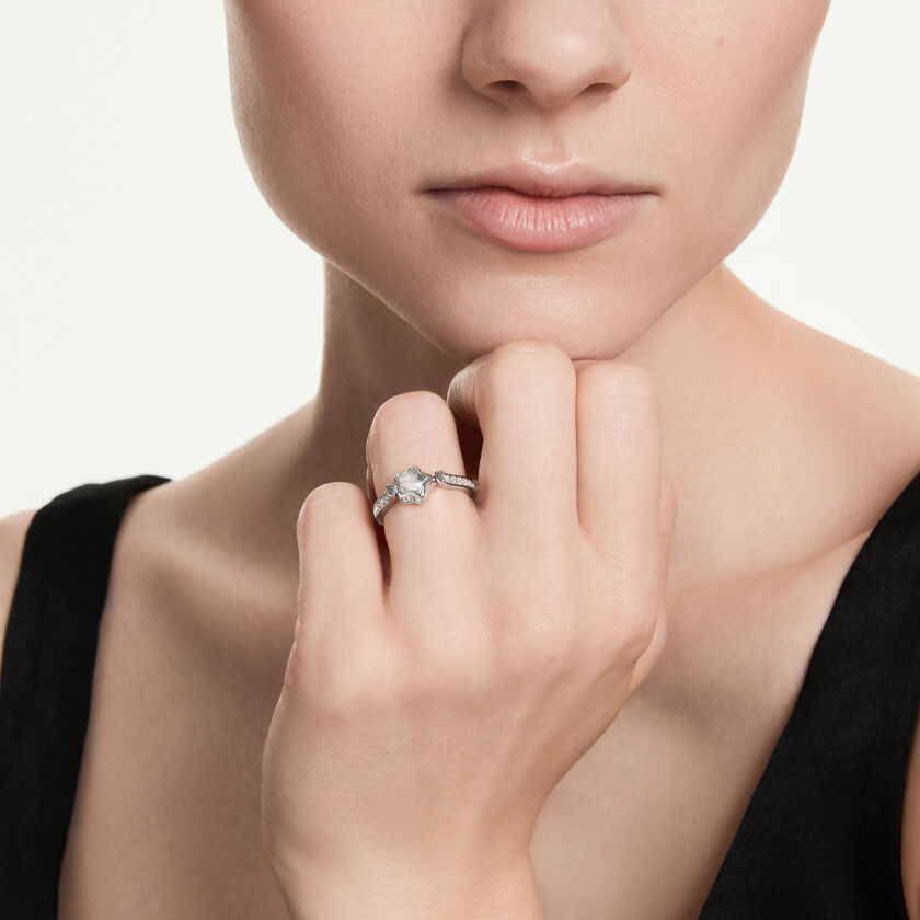 swarovski خاتم chroma، قطع متنوع، شكل نجمة، لون أبيض، طلاء روديوم