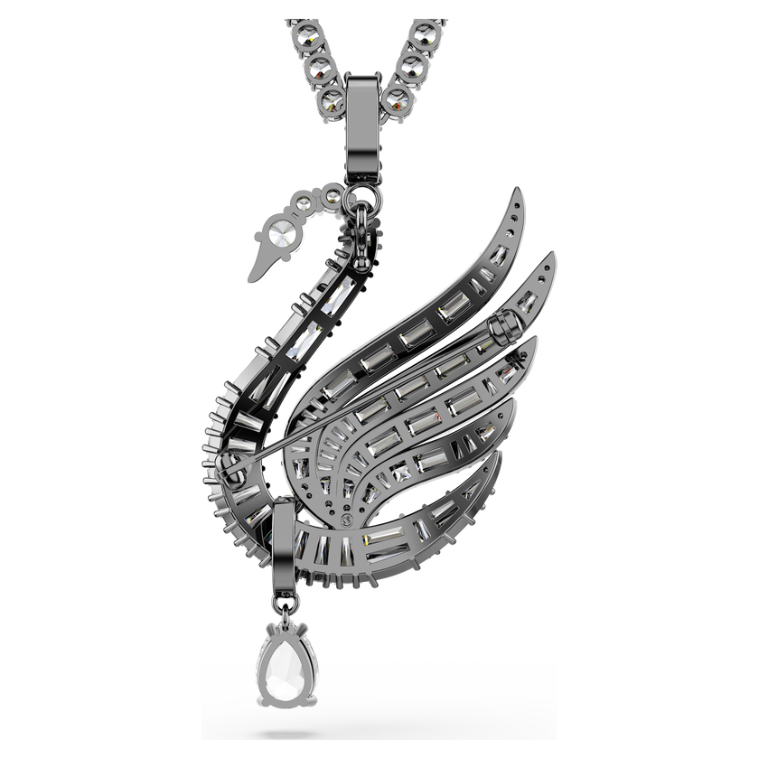 swarovski قلادة وبروش swan vienna، شكل بجعة، لون أبيض، طلاء روثينيوم