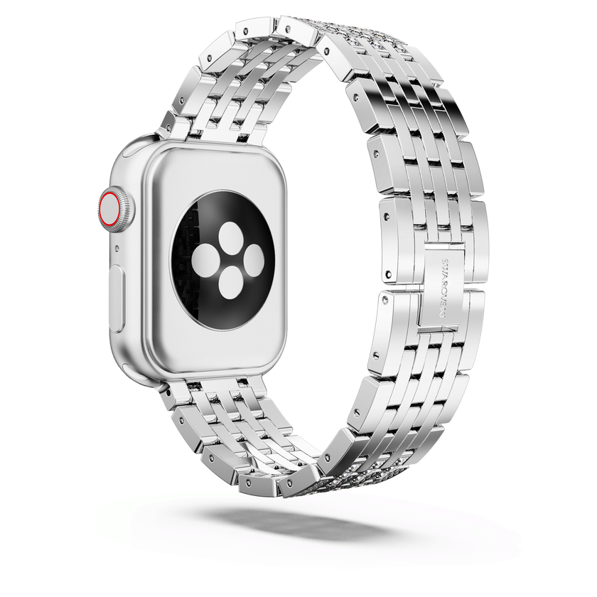 swarovski سوار نسائي رفيع برَّاق يناسب الساعة الذكية apple watch ، لون فضي، ستانلس ستيل