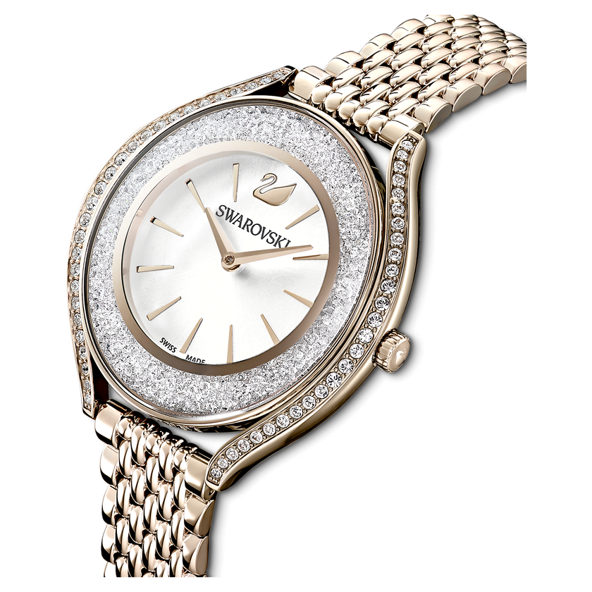 swarovski ساعة crystalline aura، صناعة سويسرية، سوار معدني، لون ذهبي، لمسة نهائية بلون ذهبي شامبين