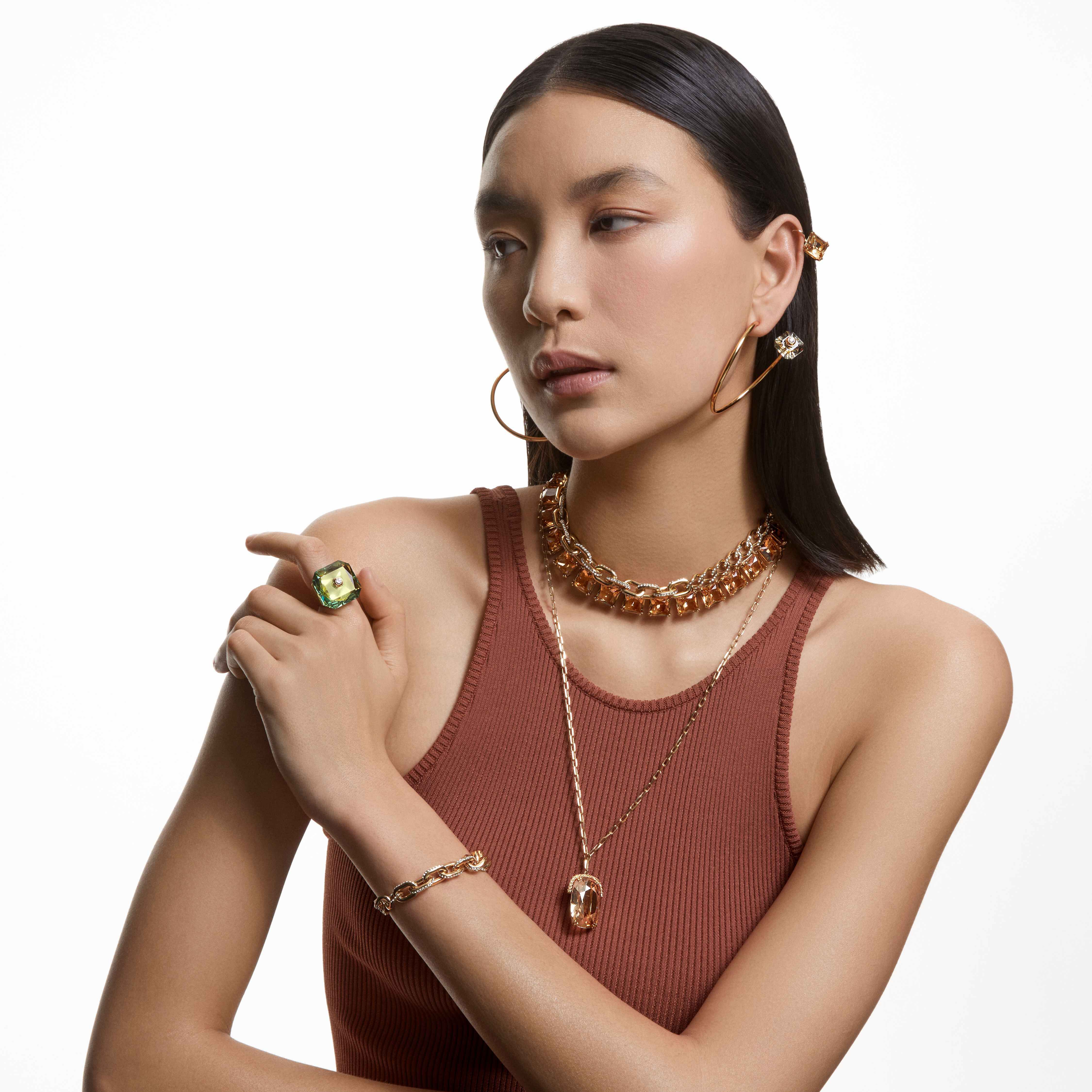 swarovski سوار dextera، كريستالات متراصة، طلاء باللون الذهبي