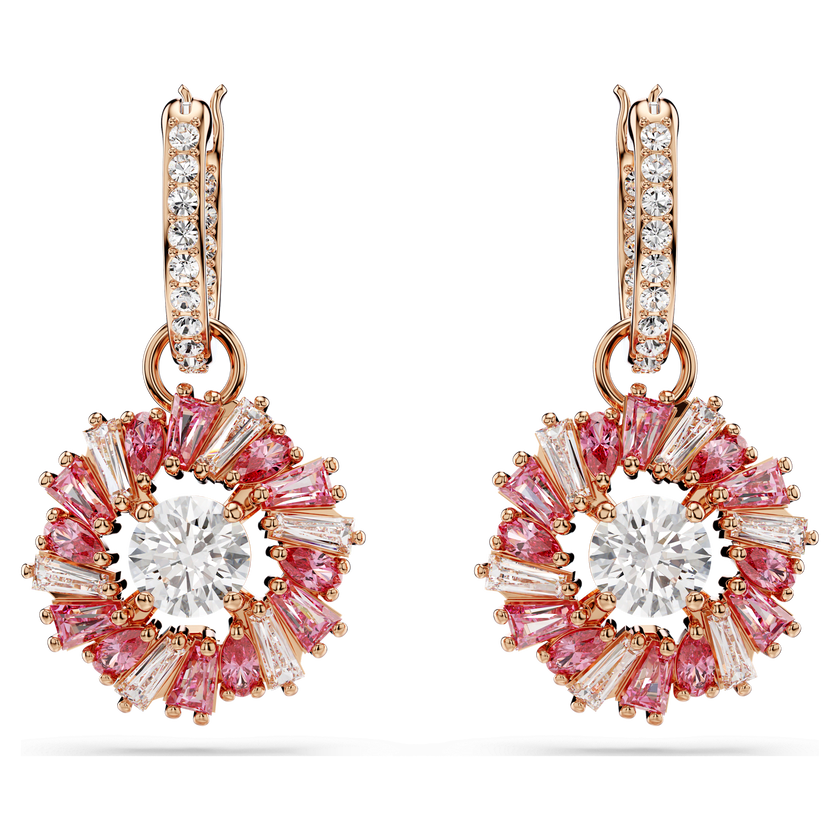 swarovski أقراط متدلية idyllia، قطع متنوع، شكل زهرة، لون وردي، طلاء باللون الذهبي الوردي