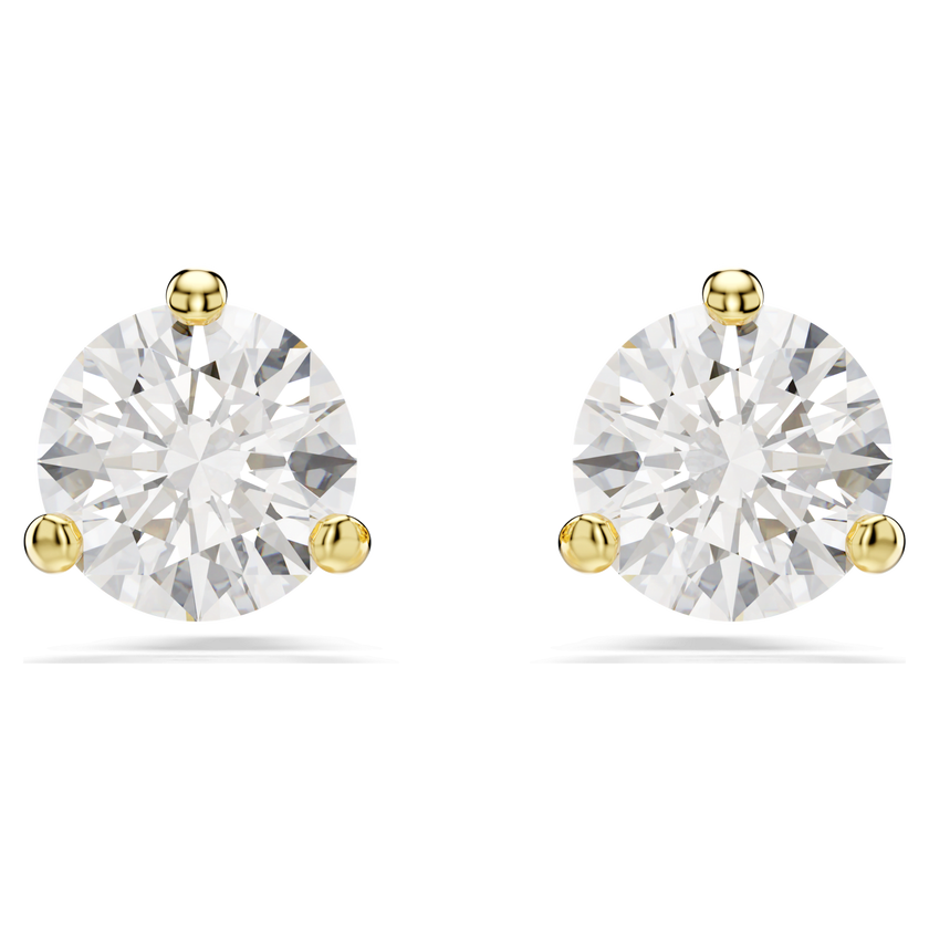 swarovski أقراط دبوسية solitaire، قطع مُستدير، لون أبيض، لمسة نهائية من الذهب عيار 18 قيراط