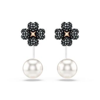 swarovski أقراط latisha، أحجار كريستال صغيرة متراصة، شكل زهرة برسيم، لون أسود، لمسة نهائية من معادن مختلطة