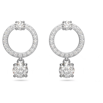 swarovski أقراط حلقية constella، قطع مستدير، لون أبيض، طلاء روديوم