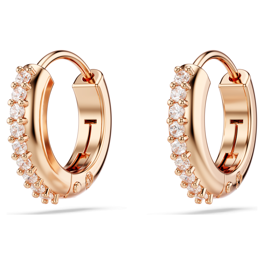 swarovski أقراط حلقية matrix، قطع مستدير، لون أبيض، طلاء باللون الذهبي الوردي