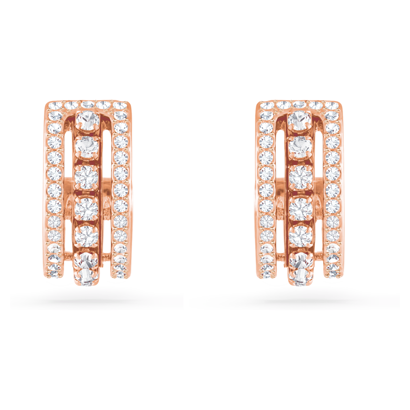 swarovski أقراط حلقية hyperbola، لون أبيض، لمسة نهائية من الذهب الوردي عيار 18 قيراط