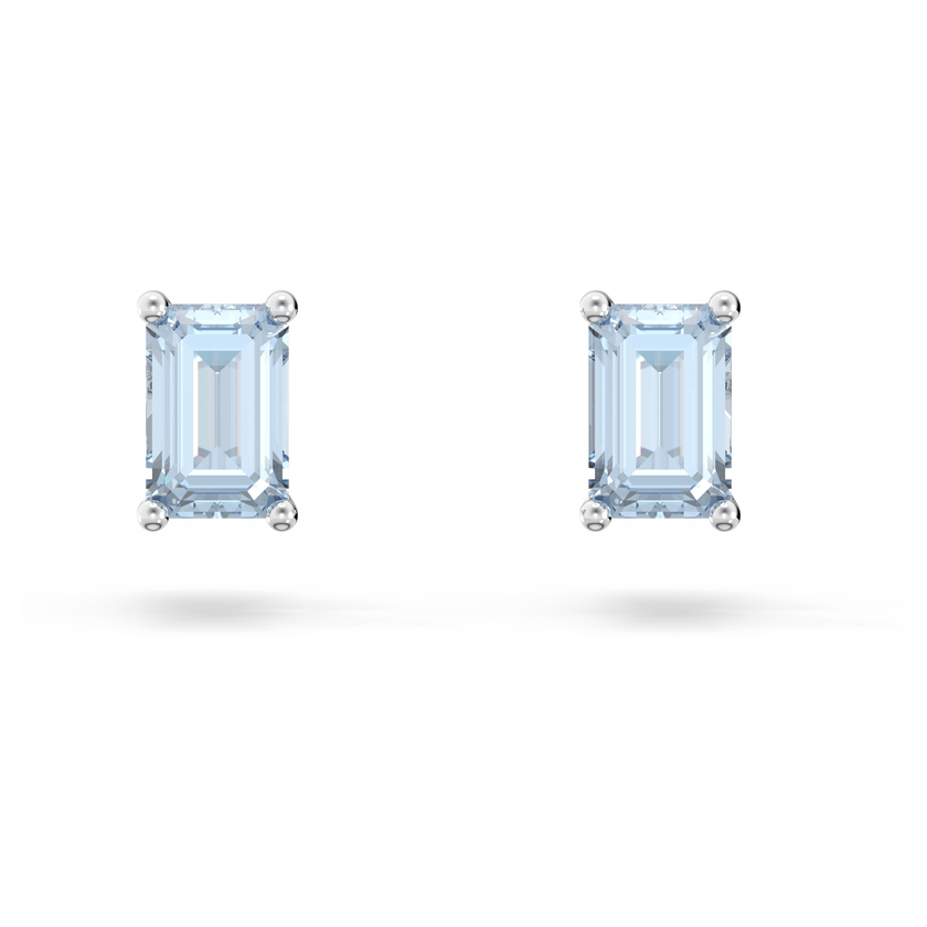 swarovski أقراط دبوسية chroma، قطع مربع بحواف مستديرة، لون أزرق، طلاء روديوم