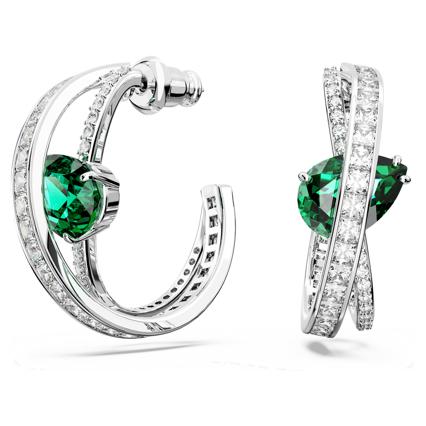 swarovski أقراط حلقية hyperbola، زركونيا محايدة الكربون، قطع متنوع، لون أخضر، طلاء روديوم
