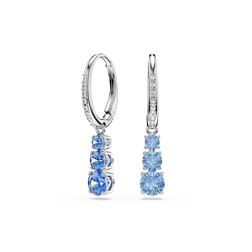 swarovski أقراط حلقية stilla attract، قطع مُستدير، ترصيع بافيه، لون أزرق، طلاء روديوم