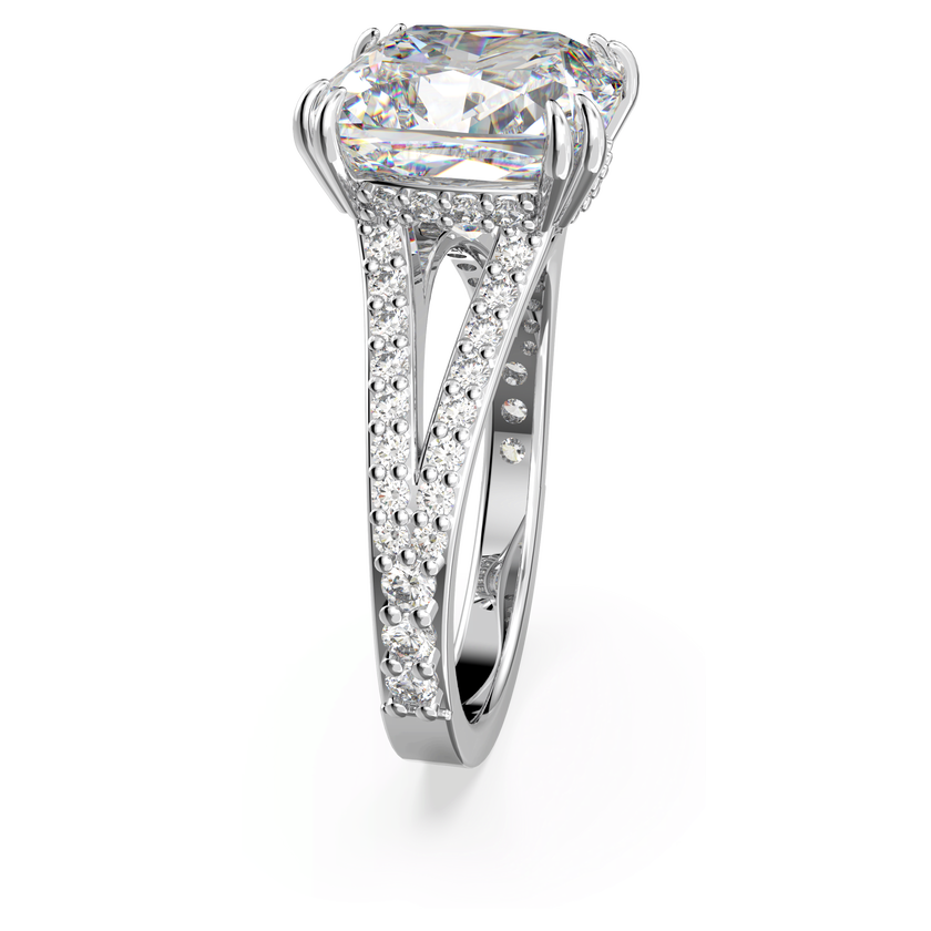 swarovski خاتم كوكتيل stilla، قطع مربع، كريستالات متراصة، لون أبيض، طلاء روديوم