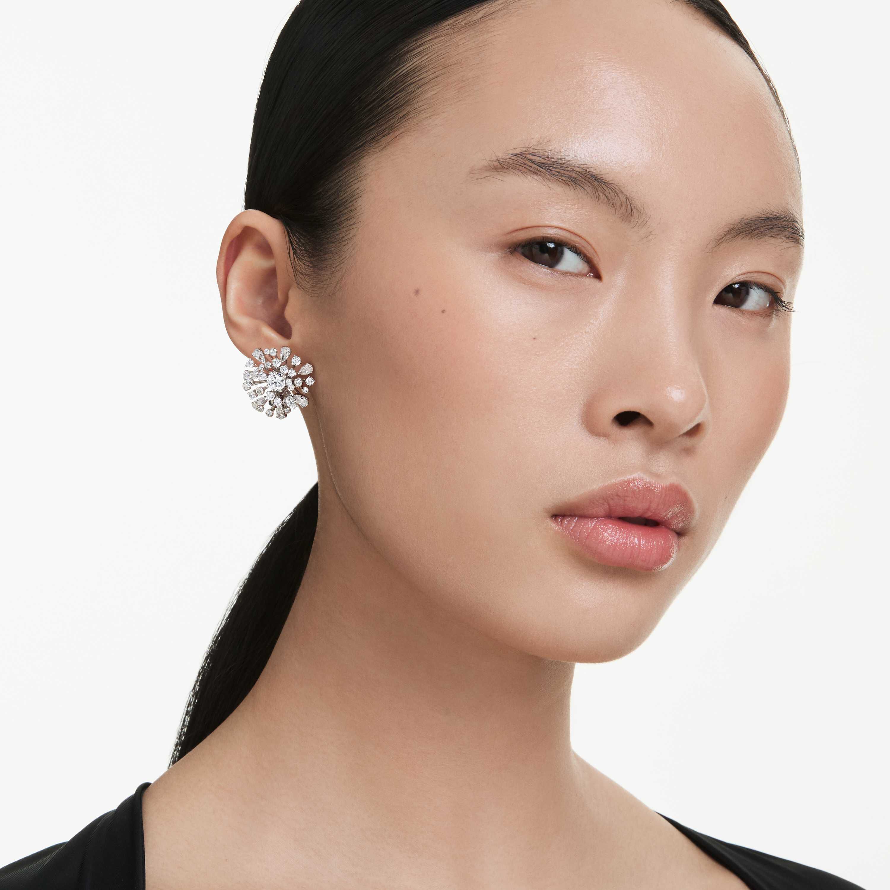 swarovski galaxy stud earrings  lab grown diamonds 5 5 ct tw  mixed shapes  18k white gold