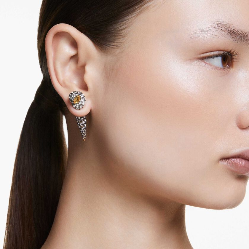 swarovski أقراط متدلية idyllia، تصميم غير متماثل، قطع مُستدير، شكل صدفة، لون أبيض لمسة نهائية من معادن مختلطة