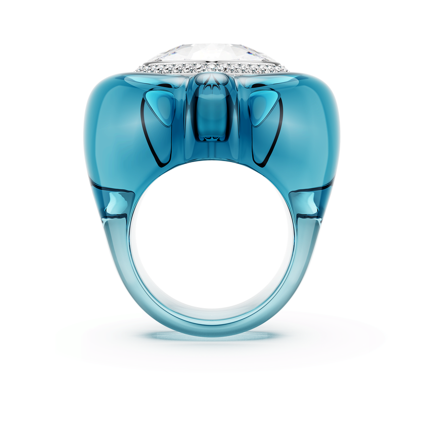 swarovski خاتم كوكتيل dulcis، قطع على شكل قلب، كريستالات مُتراصَّة، شكل قلب، لون أزرق