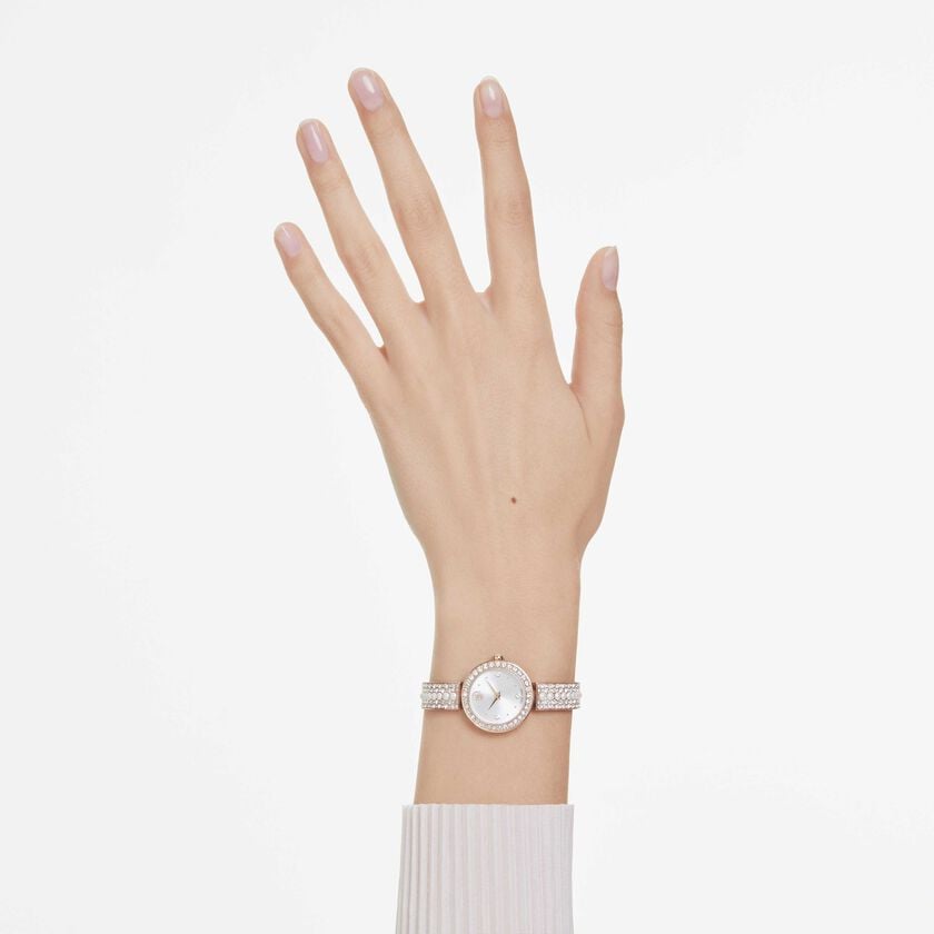swarovski ساعة بسوار matrix pearl bangle، صناعة سويسرية، سوار مرصع بالكريستال، لون أبيض، لمسة نهائية باللون الذهبي الوردي