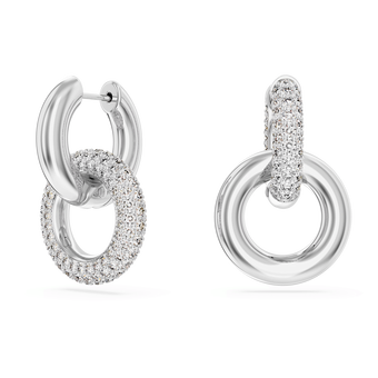swarovski أقراط حلقية dextera، تصميم غير متماثل، حلقات متداخلة، لون أبيض، طلاء روديوم